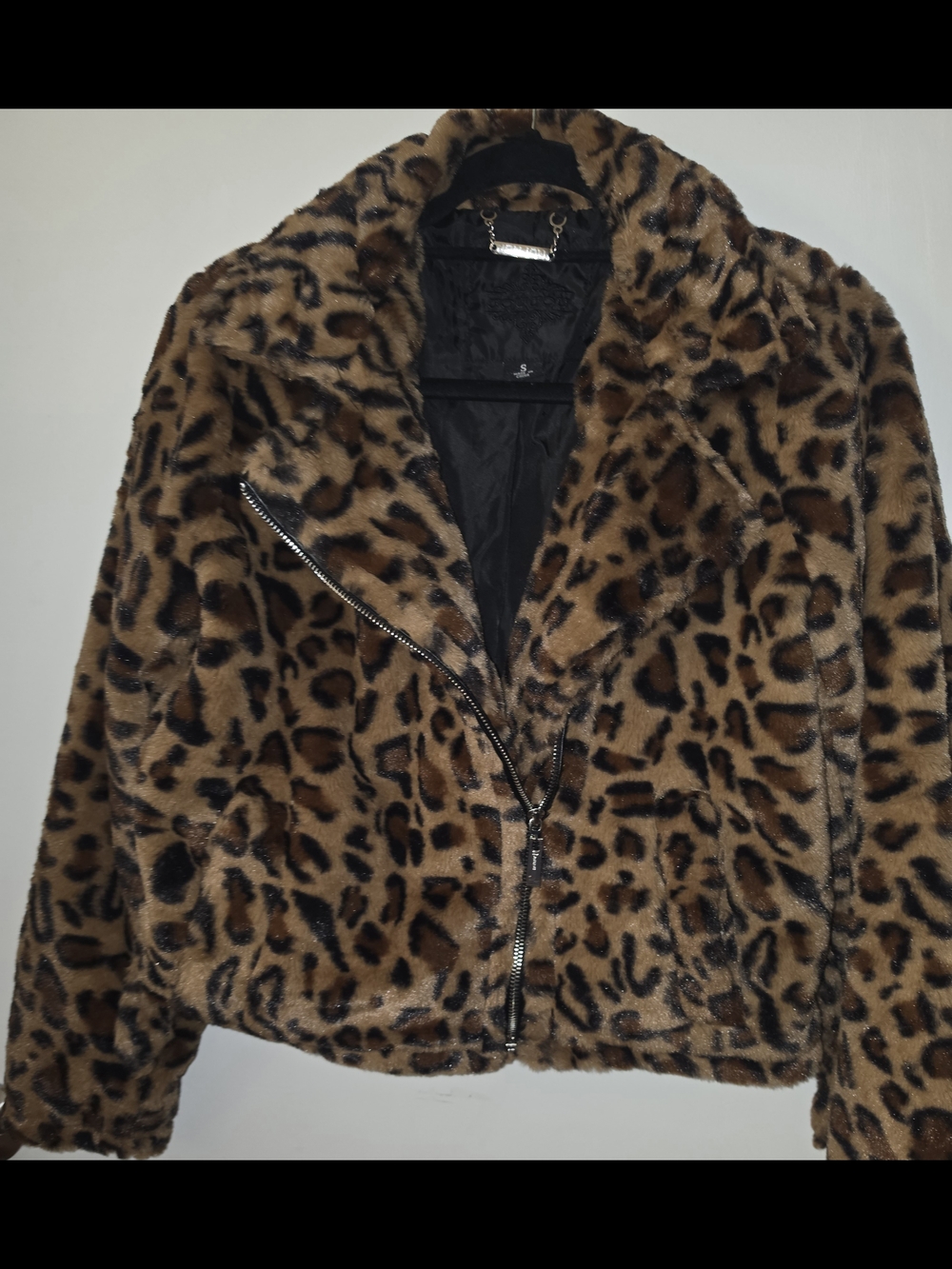 Jou Jou Leopard Faux Fur Moto Jacket - Brown, Black